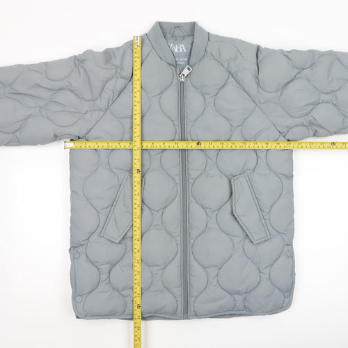 ZARA Girls Grey Quilted Bomber Jacket 9-10 Years Padded Zip Up
