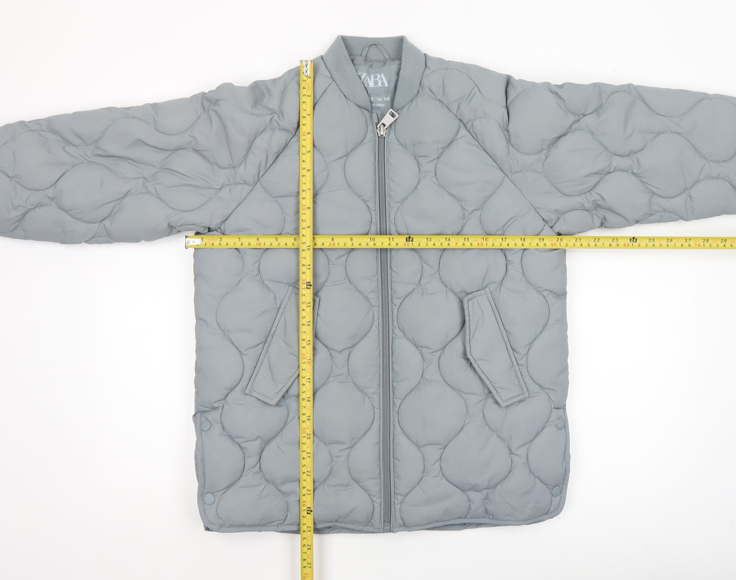 ZARA Girls Grey Quilted Bomber Jacket 9-10 Years Padded Zip Up