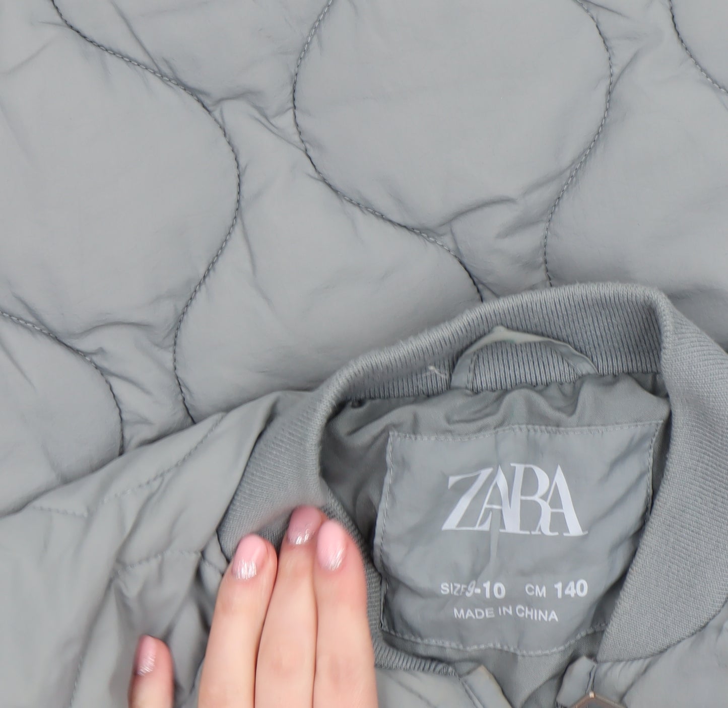 ZARA Girls Grey Quilted Bomber Jacket 9-10 Years Padded Zip Up