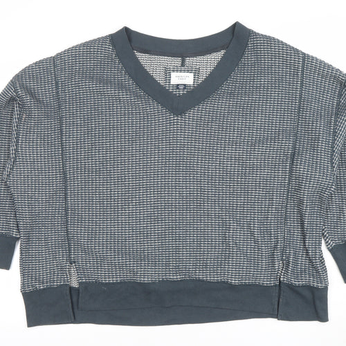 American Eagle Women Grey Textured V-Neck Pullover Sweatshirt M