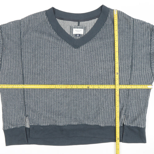 American Eagle Women Grey Textured V-Neck Pullover Sweatshirt M