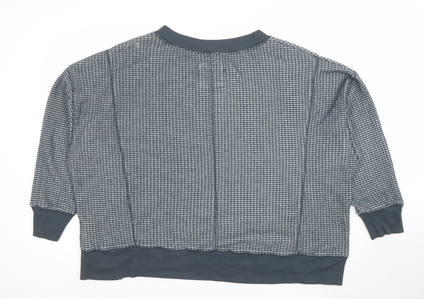 American Eagle Women Grey Textured V-Neck Pullover Sweatshirt M