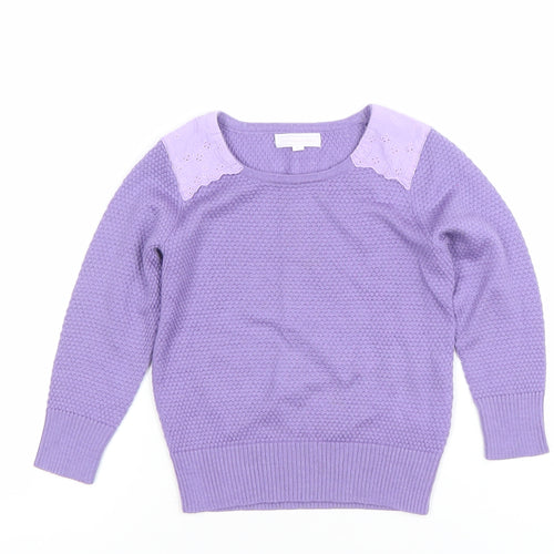 Nicholas & Bears Girls Purple Wool-Blend Jumper Size 2Y with Embroidered Detail
