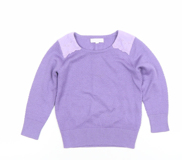Nicholas & Bears Girls Purple Wool-Blend Jumper Size 2Y with Embroidered Detail