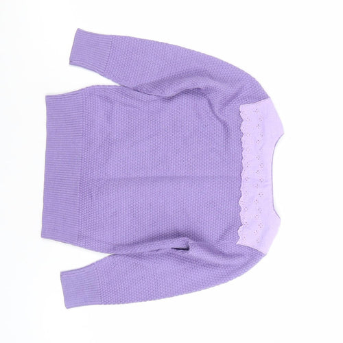 Nicholas & Bears Girls Purple Wool-Blend Jumper Size 2Y with Embroidered Detail