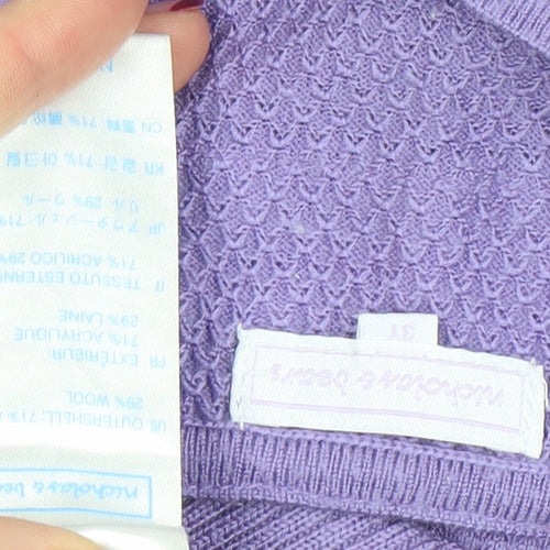 Nicholas & Bears Girls Purple Wool-Blend Jumper Size 2Y with Embroidered Detail