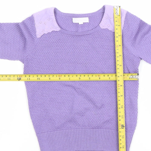 Nicholas & Bears Girls Purple Wool-Blend Jumper Size 2Y with Embroidered Detail