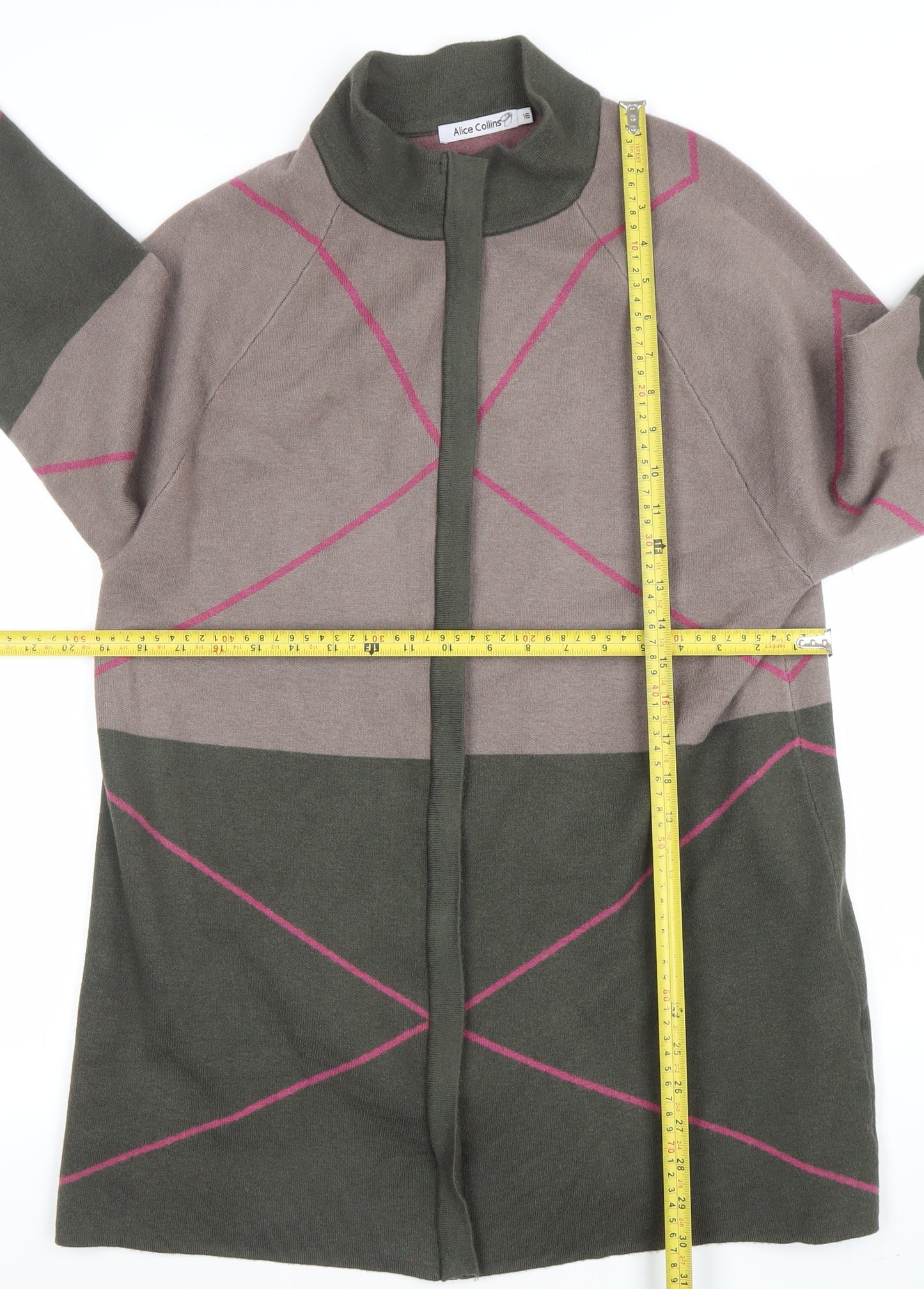 Alice Collins Women’s Multicoloured Geometric Knit Cardigan Size 16