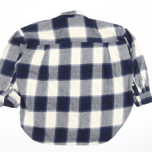 ZARA Women Blue Check Flannel Cotton Long Sleeve Button-Up Shirt Size 12
