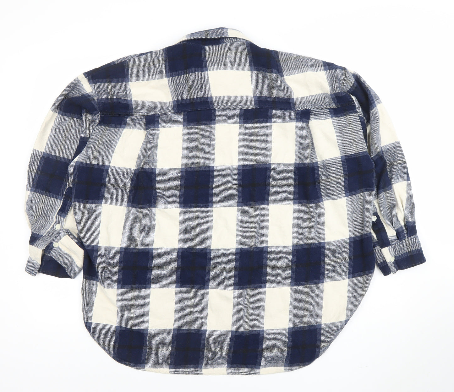 ZARA Women Blue Check Flannel Cotton Long Sleeve Button-Up Shirt Size 12