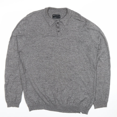 ASOS Men's Grey Cotton Collared Henley Jumper M Long Sleeve