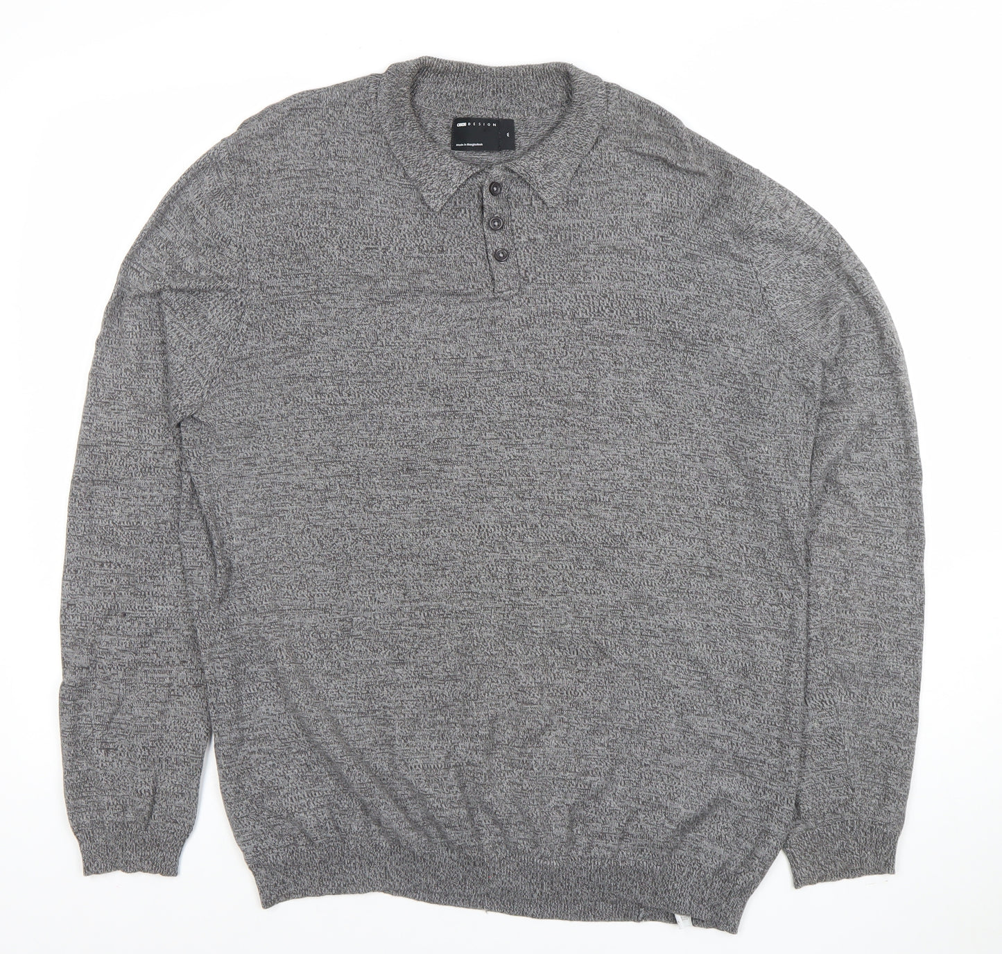 ASOS Men's Grey Cotton Collared Henley Jumper M Long Sleeve