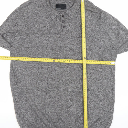 ASOS Men's Grey Cotton Collared Henley Jumper M Long Sleeve
