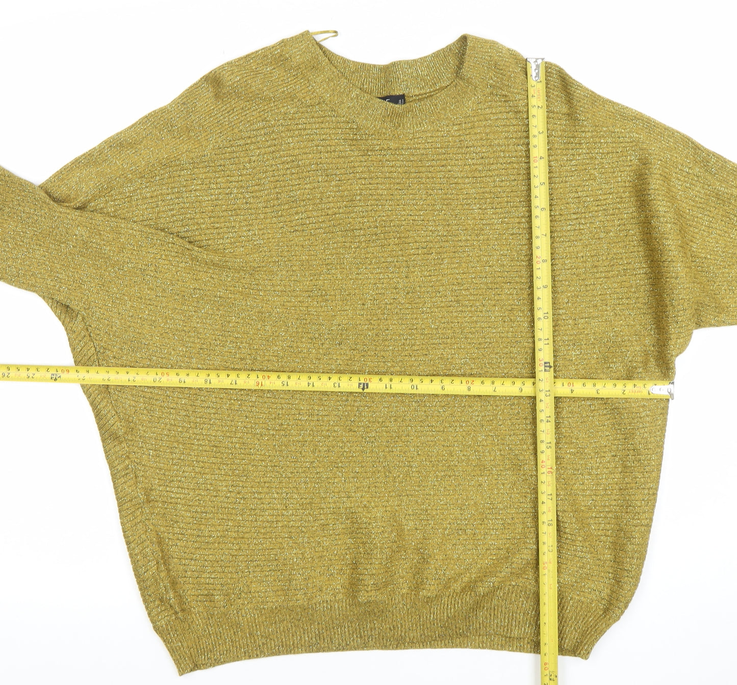 F&F Women’s Gold Metallic Knit Relaxed Pullover Jumper Size M