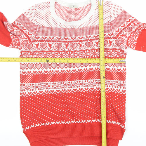 Tu Womens Red White Fair Isle Heart Jumper Size 10 Cotton Blend