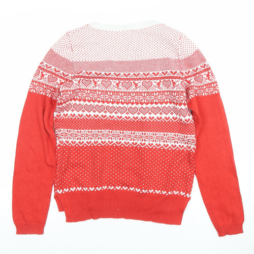 Tu Womens Red White Fair Isle Heart Jumper Size 10 Cotton Blend