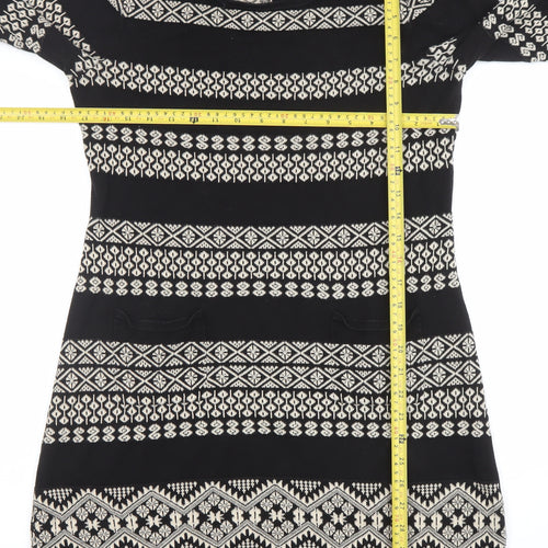 Monsoon Women’s Black Fair Isle Knit Cotton Shift Dress Size M