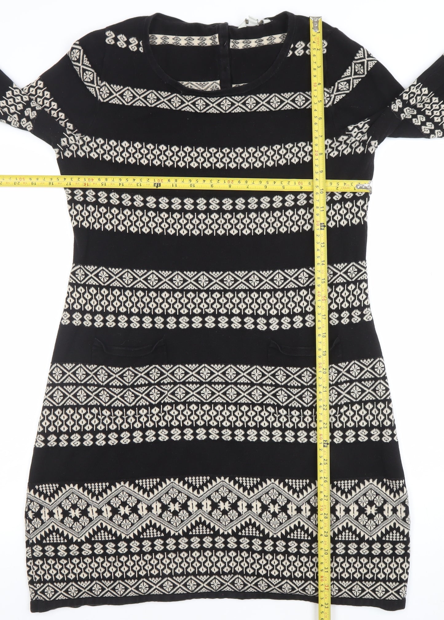 Monsoon Women’s Black Fair Isle Knit Cotton Shift Dress Size M