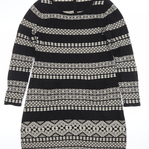 Monsoon Women’s Black Fair Isle Knit Cotton Shift Dress Size M