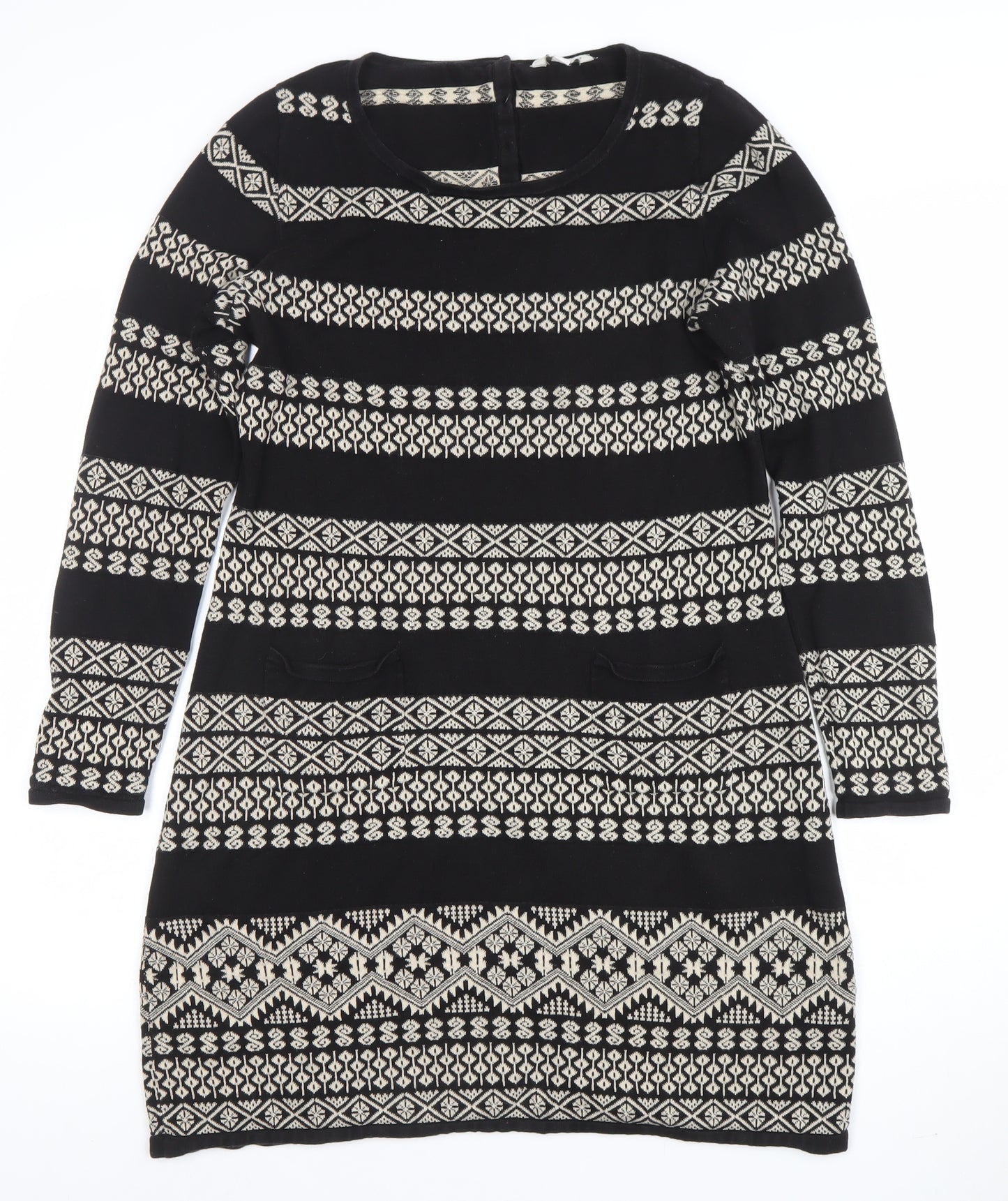 Monsoon Women’s Black Fair Isle Knit Cotton Shift Dress Size M