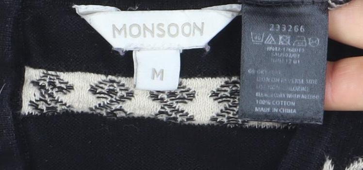 Monsoon Women’s Black Fair Isle Knit Cotton Shift Dress Size M