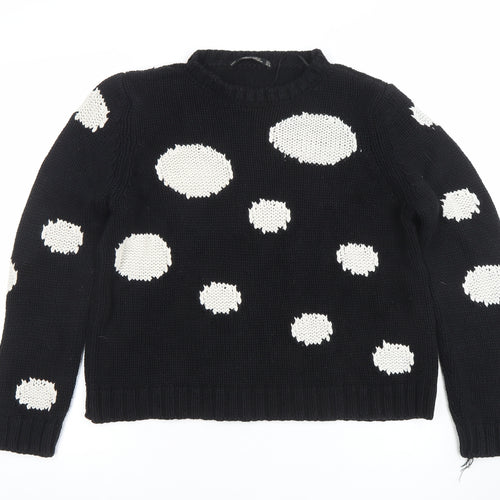 Zara Knit Women's Black Polka Dot Crew Neck Cotton Jumper Size L