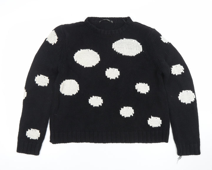 Zara Knit Women's Black Polka Dot Crew Neck Cotton Jumper Size L