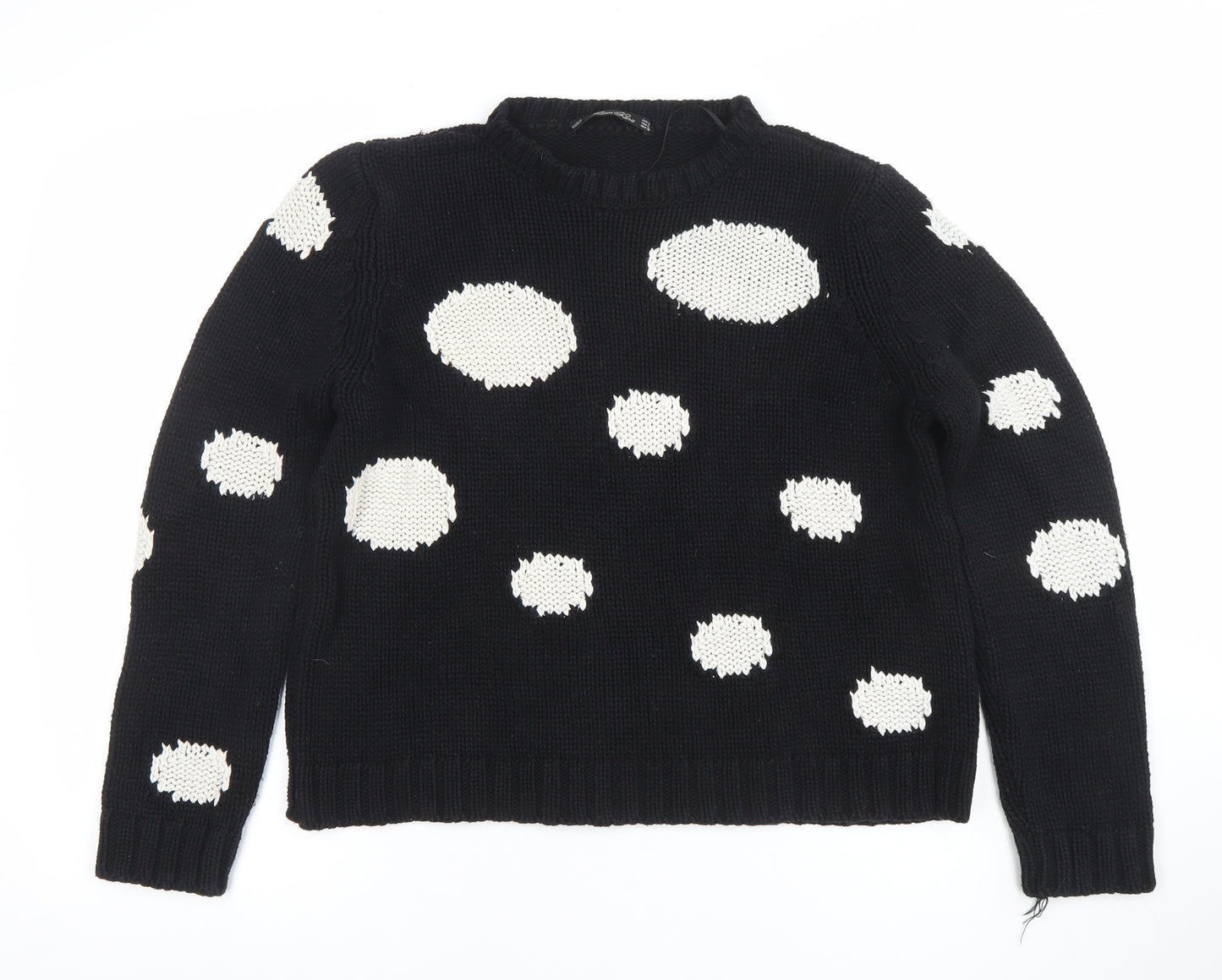 Zara Knit Women's Black Polka Dot Crew Neck Cotton Jumper Size L