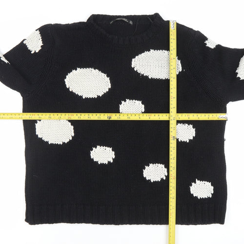 Zara Knit Women's Black Polka Dot Crew Neck Cotton Jumper Size L