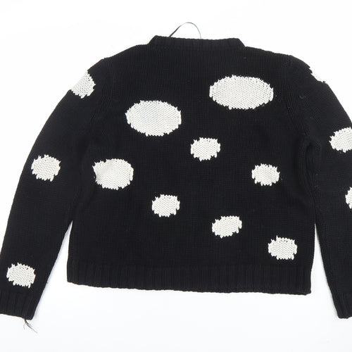 Zara Knit Women's Black Polka Dot Crew Neck Cotton Jumper Size L
