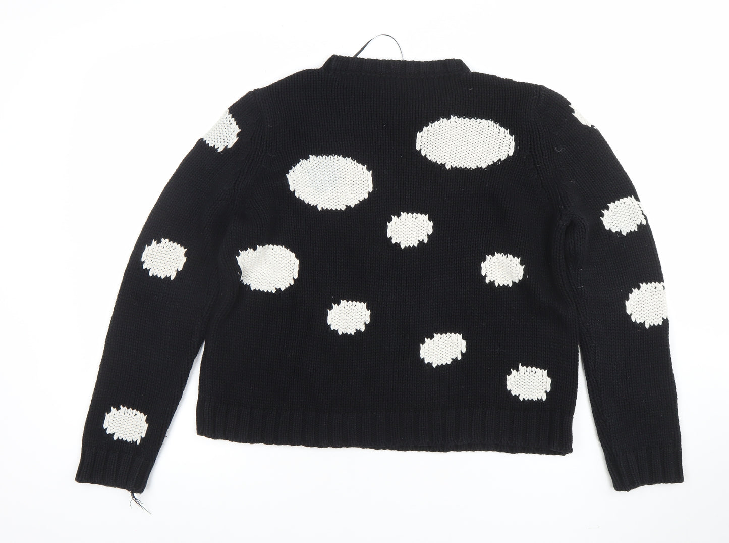 Zara Knit Women's Black Polka Dot Crew Neck Cotton Jumper Size L