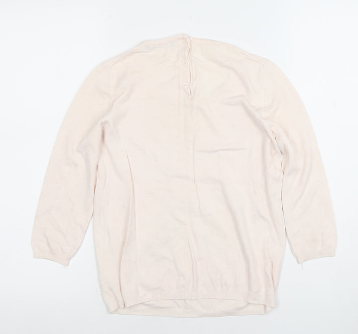 Mango Women Beige Knit Long Sleeve Scoop Neck Basic Blouse Size S