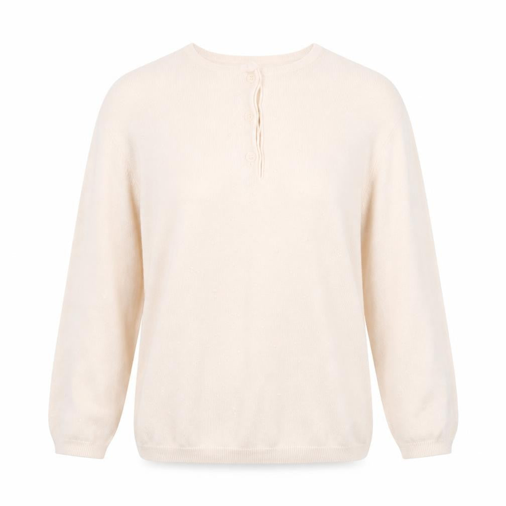 Mango Women Beige Knit Long Sleeve Scoop Neck Basic Blouse Size S