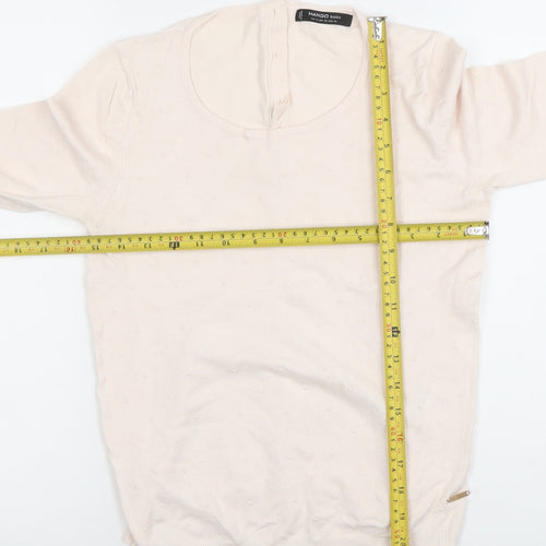 Mango Women Beige Knit Long Sleeve Scoop Neck Basic Blouse Size S