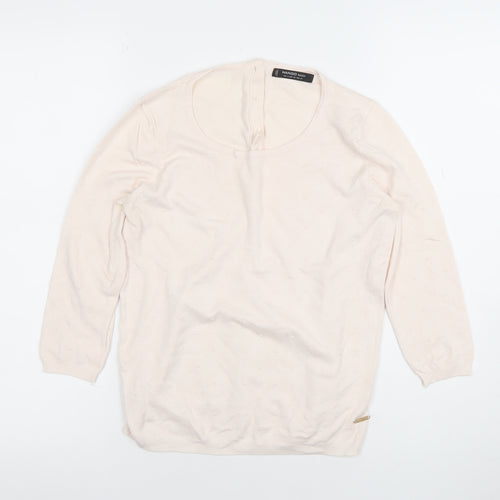 Mango Women Beige Knit Long Sleeve Scoop Neck Basic Blouse Size S
