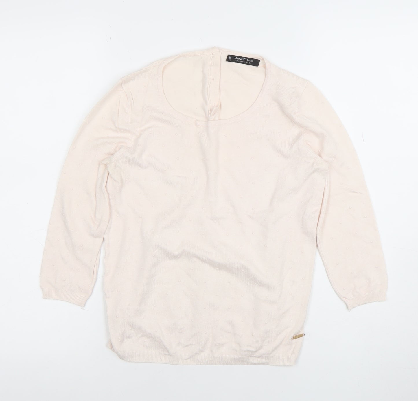 Mango Women Beige Knit Long Sleeve Scoop Neck Basic Blouse Size S