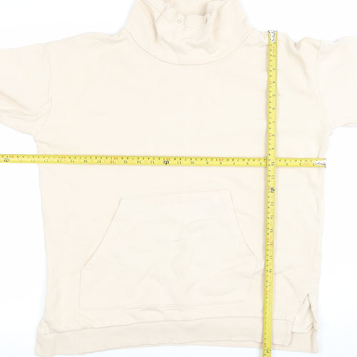 ICHI Women Beige High Neck Pullover Sweatshirt M 100% Cotton