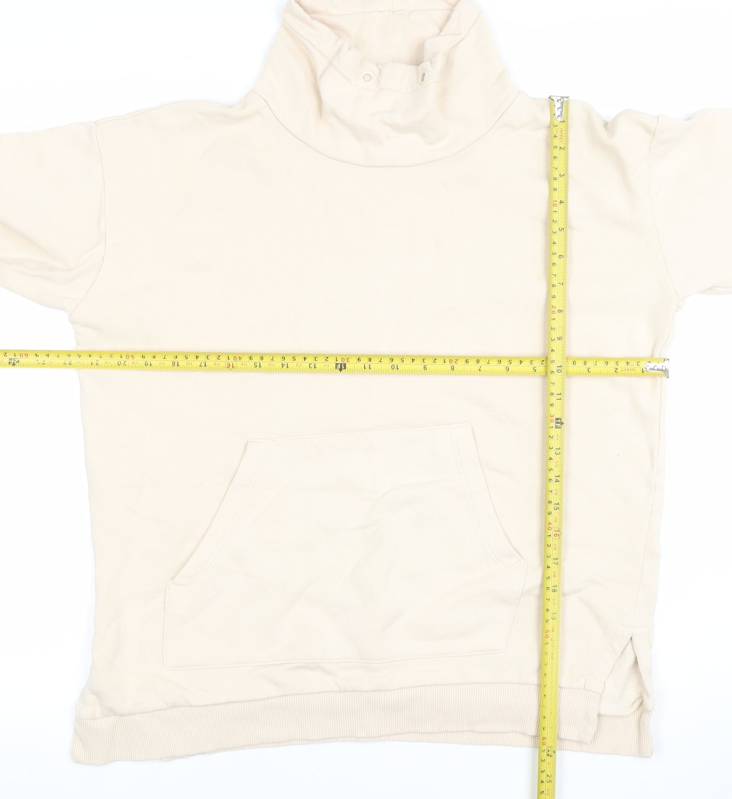 ICHI Women Beige High Neck Pullover Sweatshirt M 100% Cotton