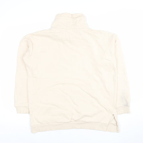 ICHI Women Beige High Neck Pullover Sweatshirt M 100% Cotton
