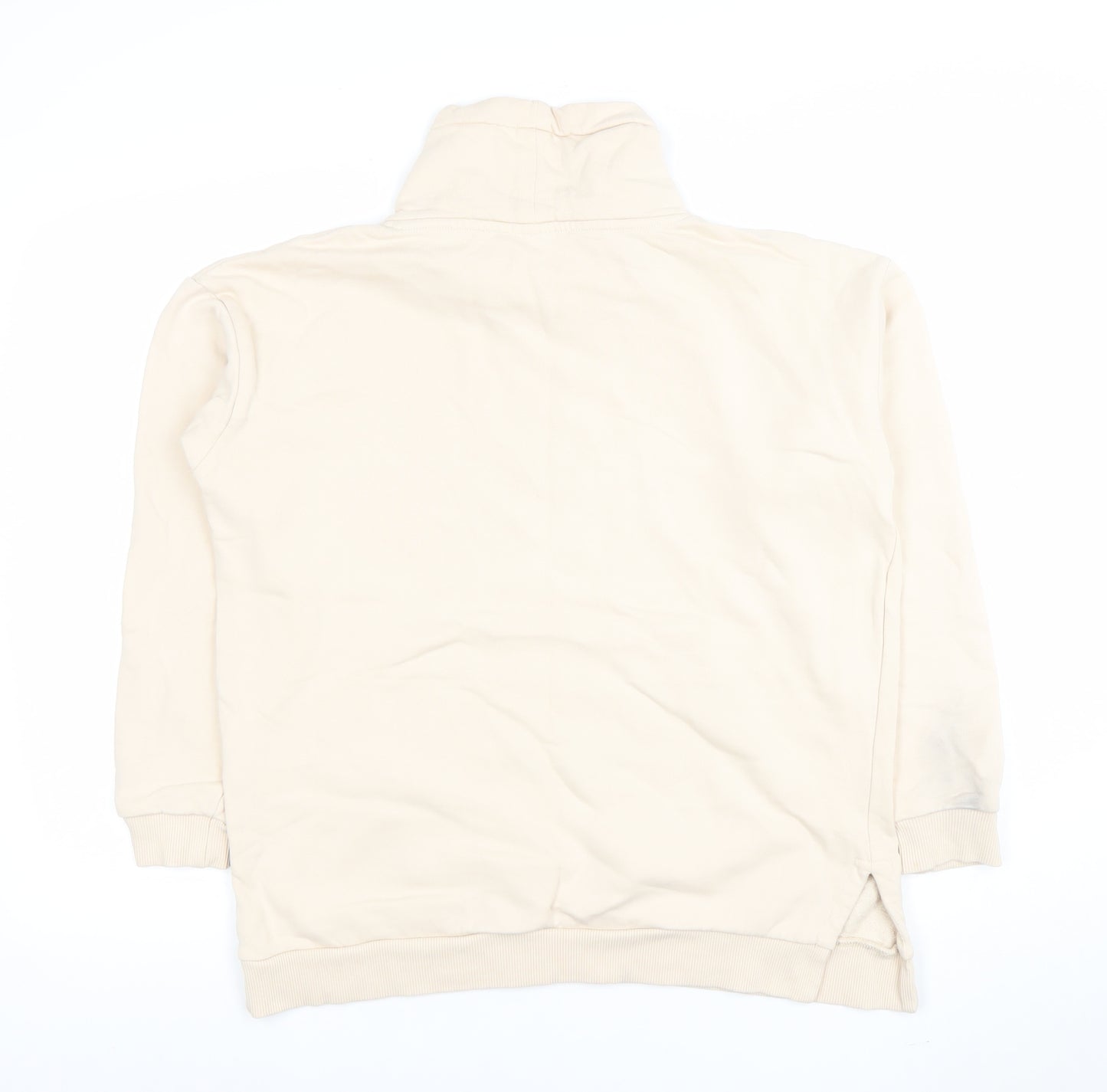 ICHI Women Beige High Neck Pullover Sweatshirt M 100% Cotton
