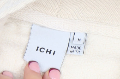 ICHI Women Beige High Neck Pullover Sweatshirt M 100% Cotton