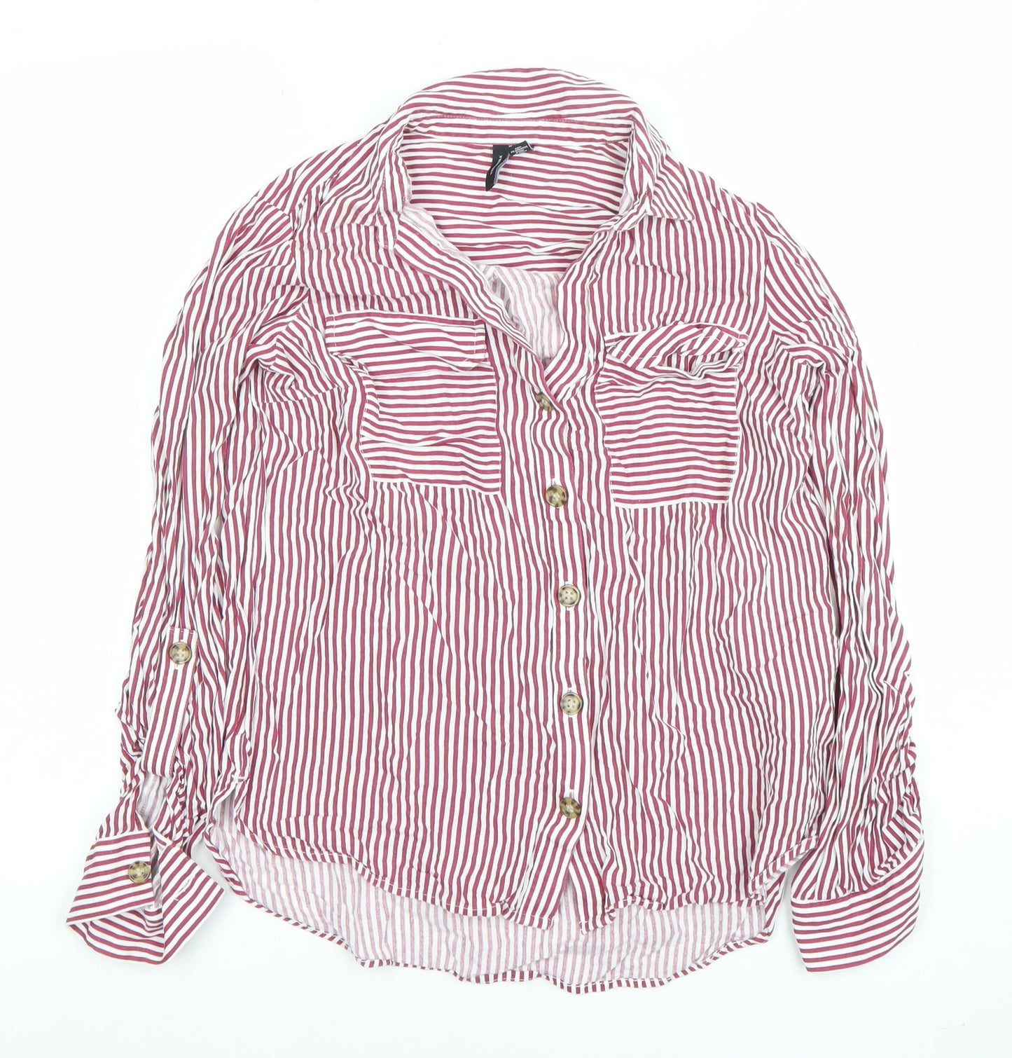 Vero Moda Women's Red Striped Button-Up Shirt Size S