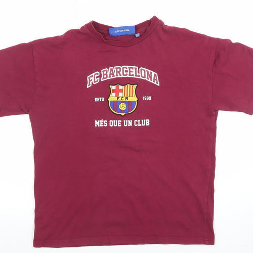 FC Barcelona Boys Red 12-13 Years Graphic Logo Cotton T-Shirt