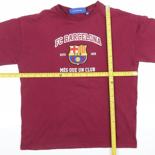 FC Barcelona Boys Red 12-13 Years Graphic Logo Cotton T-Shirt