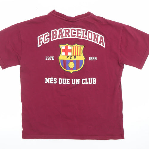 FC Barcelona Boys Red 12-13 Years Graphic Logo Cotton T-Shirt