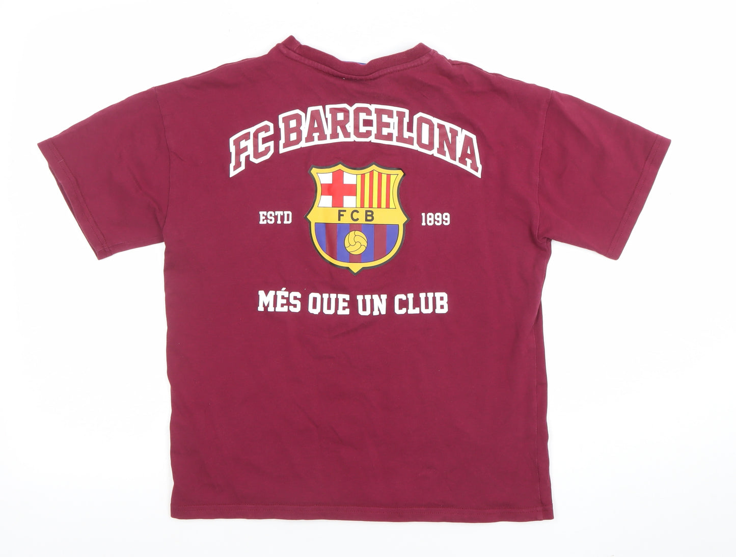 FC Barcelona Boys Red 12-13 Years Graphic Logo Cotton T-Shirt