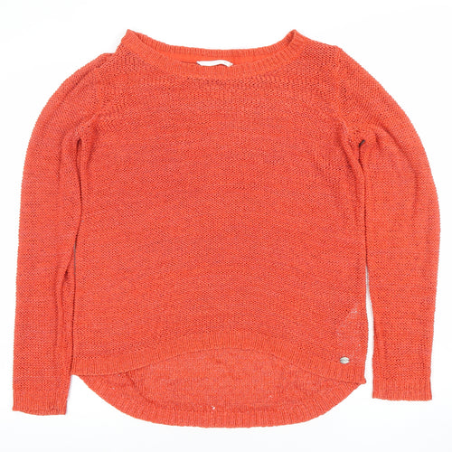 KND Women’s Orange 7XL Open-Knit Crew Neck Long Sleeve Jumper