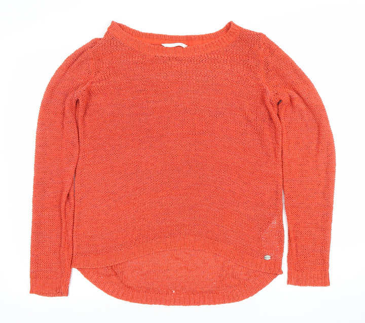 KND Women’s Orange 7XL Open-Knit Crew Neck Long Sleeve Jumper