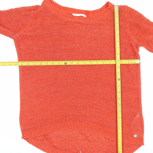 KND Women’s Orange 7XL Open-Knit Crew Neck Long Sleeve Jumper