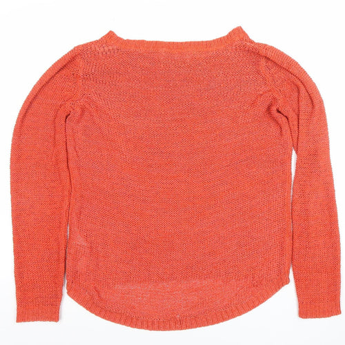 KND Women’s Orange 7XL Open-Knit Crew Neck Long Sleeve Jumper
